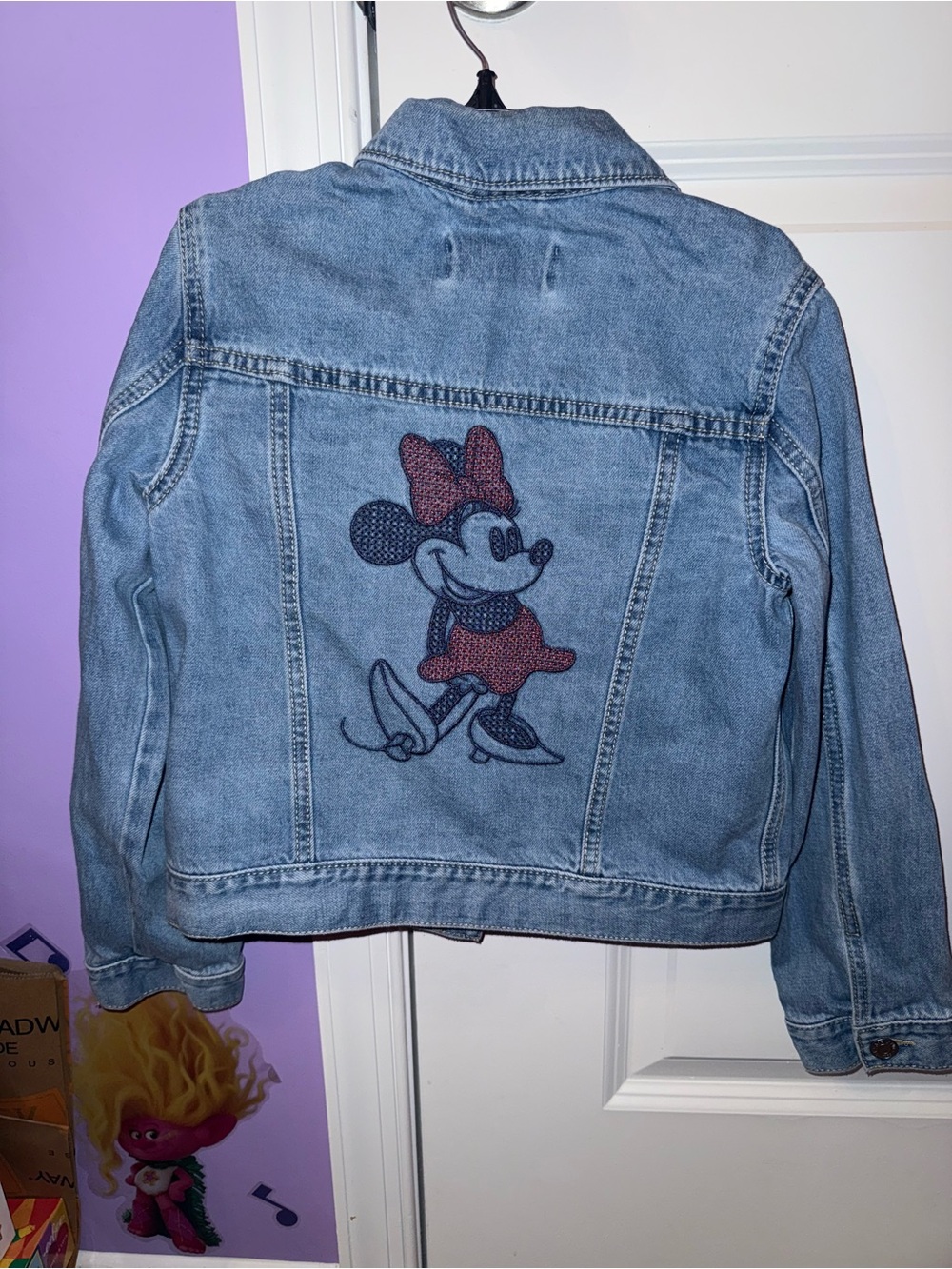 Light Blue Kids Denim Jacket with Minnie Mouse embroidery
